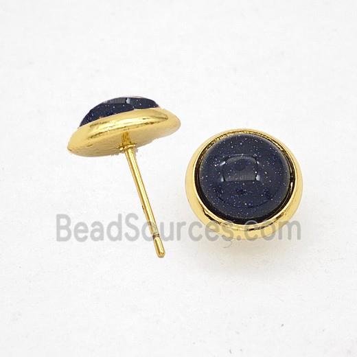 Blue Sandstone Stud Earrings Copper Gold Plated