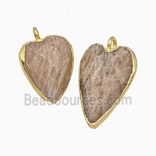 Natural Peach Sunstone Heart Pendant Faceted Gold Plated