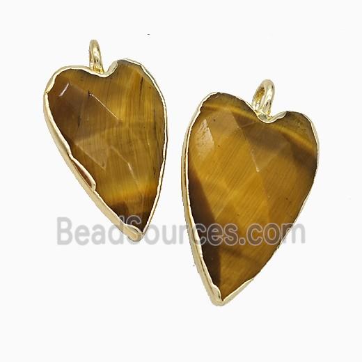 Natural Tiger Eye Stone Heart Pendant Faceted Gold Plated