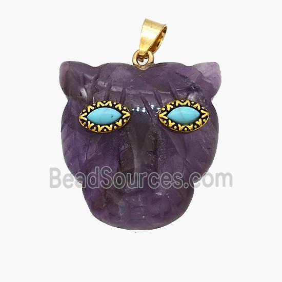 Purple Amethyst Leopard-header Pendant