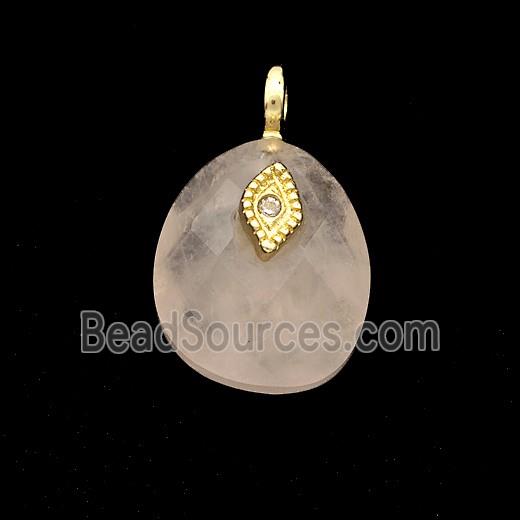 Pink Rose Quartz Teardrop Pendant With Copper Eye Gold Plated