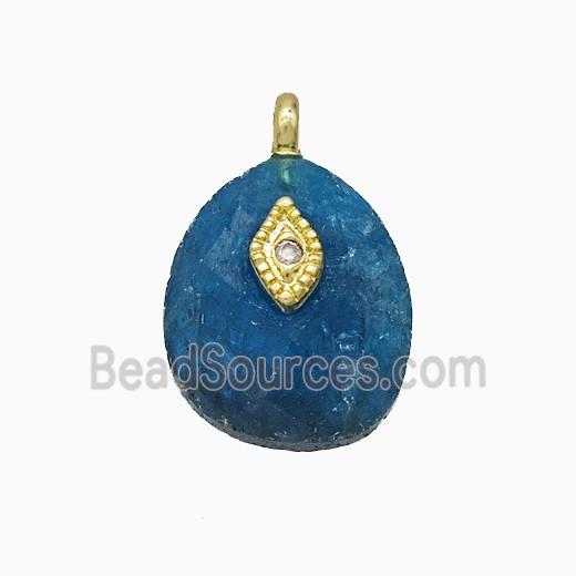 Blue Apatite Teardrop Pendant With Copper Eye Gold Plated