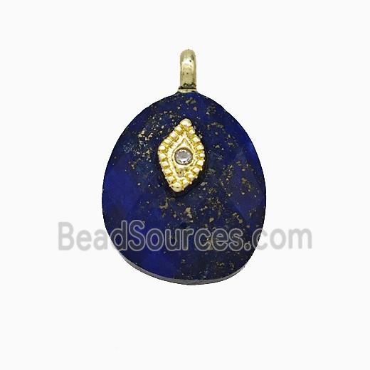 Blue Lapis Lazuli Teardrop Pendant With Copper Eye Gold Plated