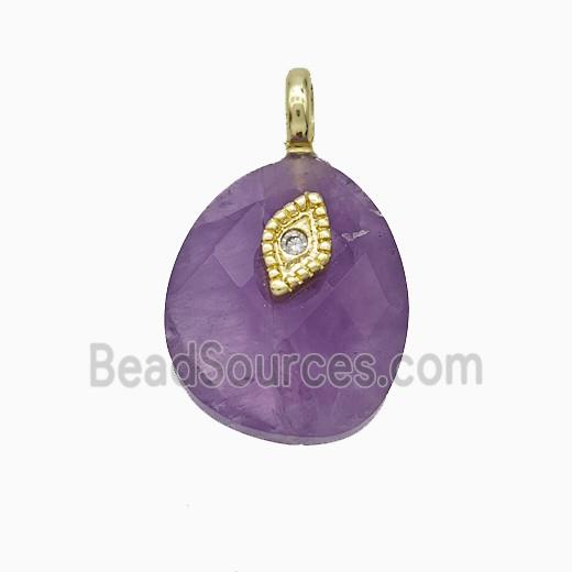 Purple Amethyst Teardrop Pendant With Copper Eye Gold Plated