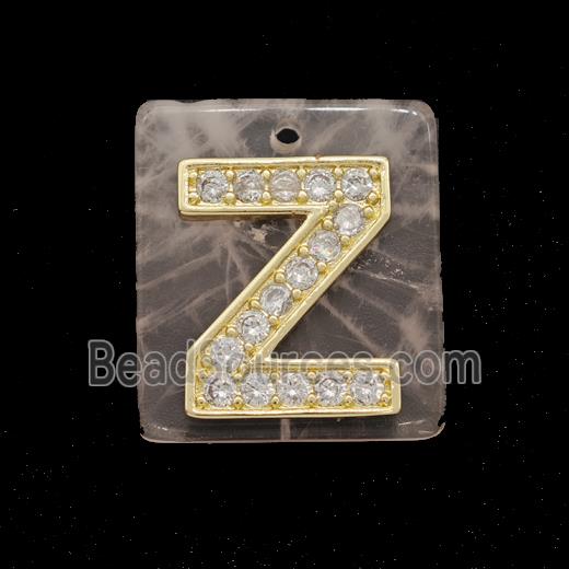 Rose Quartz Square Pendant With Copper Letter-Z Pave Zirconia Gold Plated
