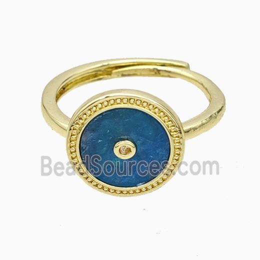 Copper Ring Pave Blue Apatite Circle Adjustable Gold Plated