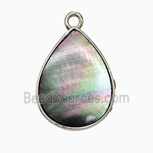 Gray Abalone Shell Teardrop Pendant Platinum Plated