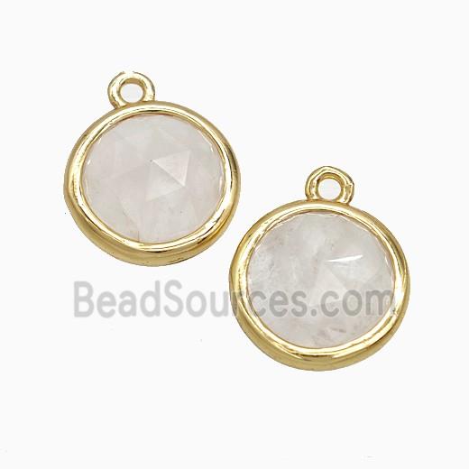 White Crystal Quartz Circle Pendant Gold Plated