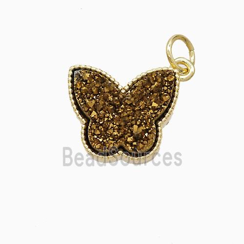 Golden Druzy Quartz Butterfly Pendant Electroplated