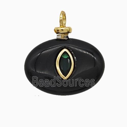 Black Obsidian Oval Pendant Pave Zirconia