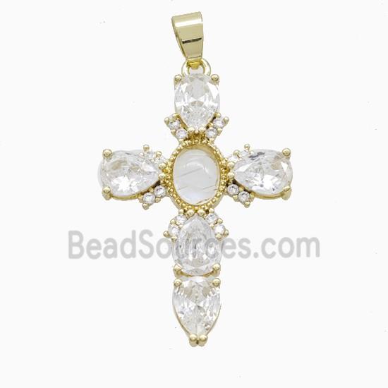Copper Cross Pendant Pave Cubic Zirconia Gold Plated