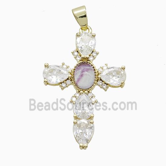 Copper Cross Pendant Pave Cubic Zirconia Gold Plated