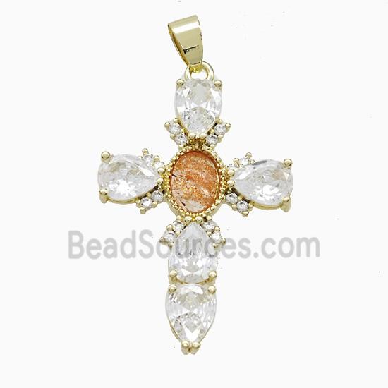 Copper Cross Pendant Pave Cubic Zirconia Gold Plated