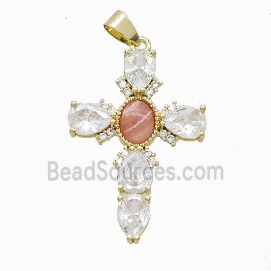 Copper Cross Pendant Pave Cubic Zirconia Gold Plated