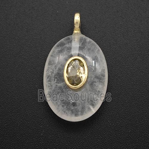Clear Quartz Oval Pendant Pave Zirconia