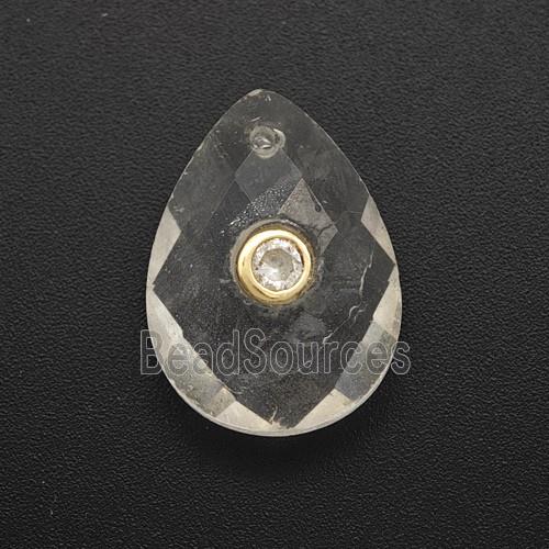 Clear Quartz Teardrop Pendant Pave Zirconia