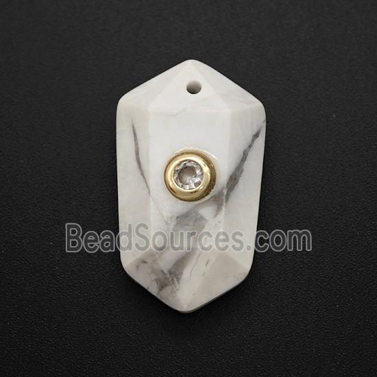 White Howlite Turquoise Prism Pendant Pave Zirconia