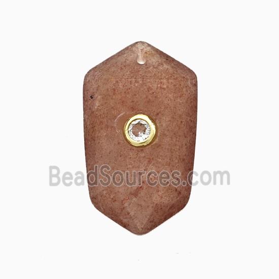 Pink Strawberry Quartz Prism Pendant Pave Zirconia