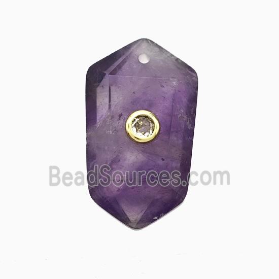 Purple Amethyst Prism Pendant Pave Zirconia
