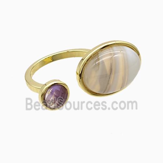 Copper Rings Pave White Agate Gold Plated