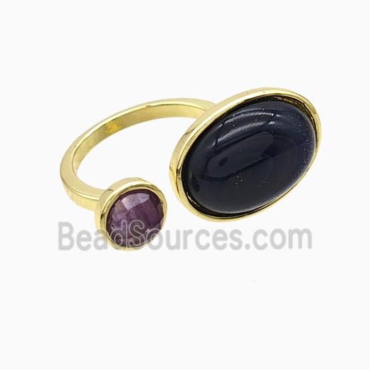 Copper Rings Pave Blue Sandstone Gold Plated