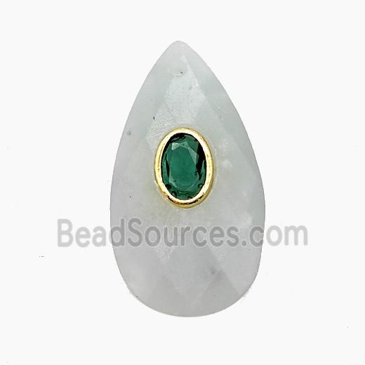 Chinese Amazonite Teardrop Pendant Pave Zirconia Faceted
