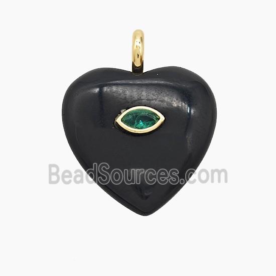 Black Obsidian Heart Pendant Pave Zirconia Eye