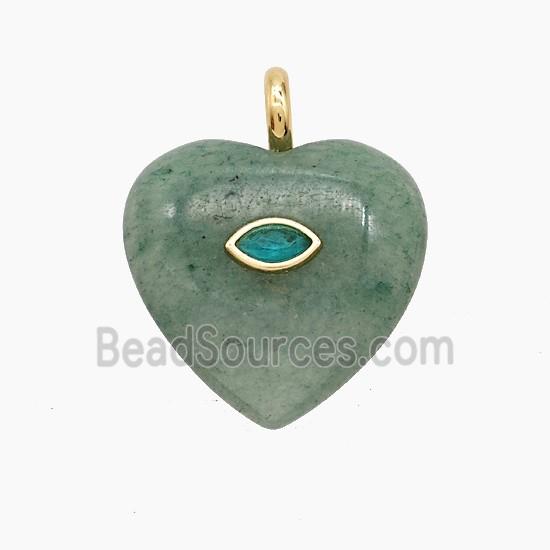 Green Strawberry Quartz Heart Pendant Pave Zirconia Eye