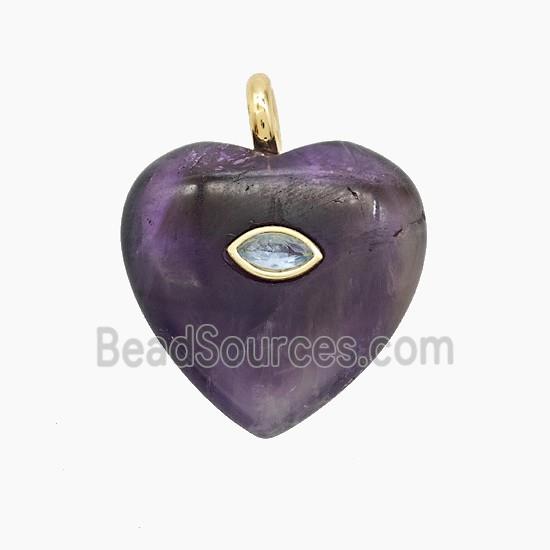 Purple Amethyst Heart Pendant Pave Zirconia Eye