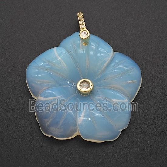 Opalite Flower Pendant Pave Zirconia