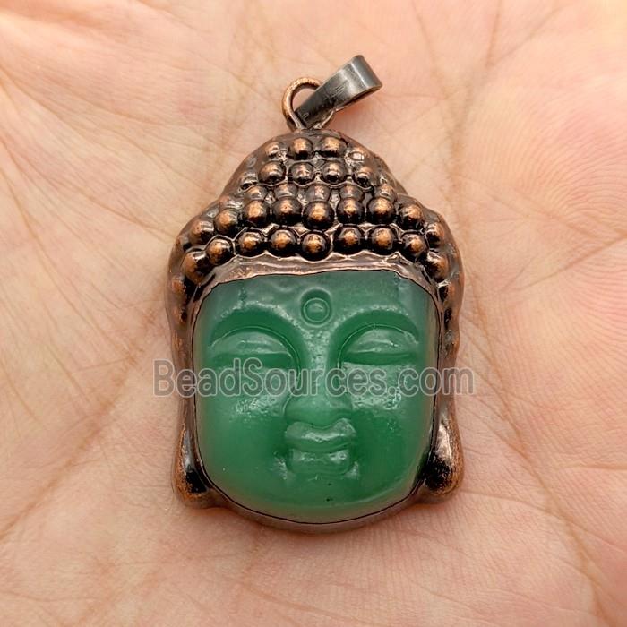 Green Jadeite Glass Buddha Pendant Antique Red