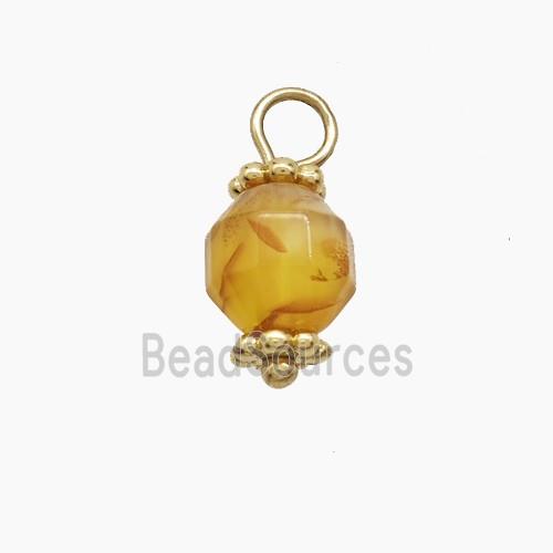 Yellow Dye Jade Prism Pendant Copper Gold Plated