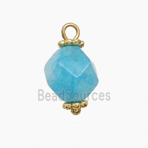 Aqua Dye Jade Pendant Cut Round Copper Gold Plated