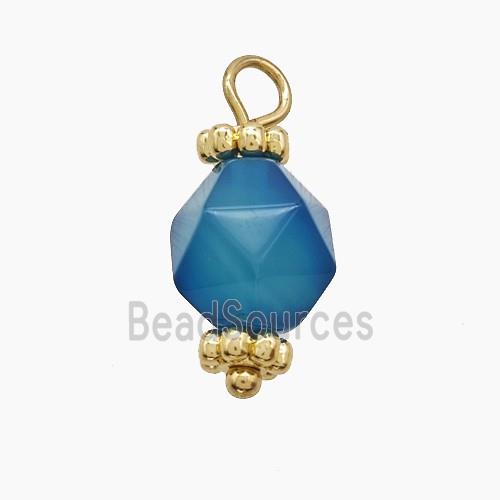 Blue Dye Agate Pendant Cut Round Copper Gold Plated
