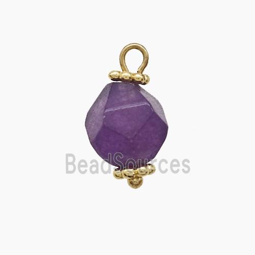Purple Dye Jade Pendant Cut Round Copper Gold Plated