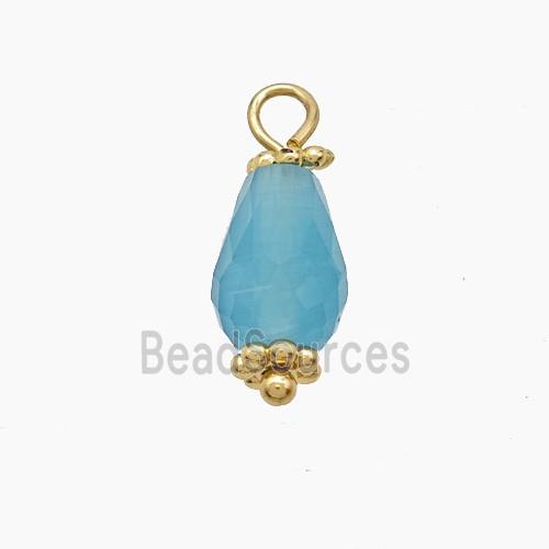Blue Dye Jade Pendant Teardrop Copper Gold Plated
