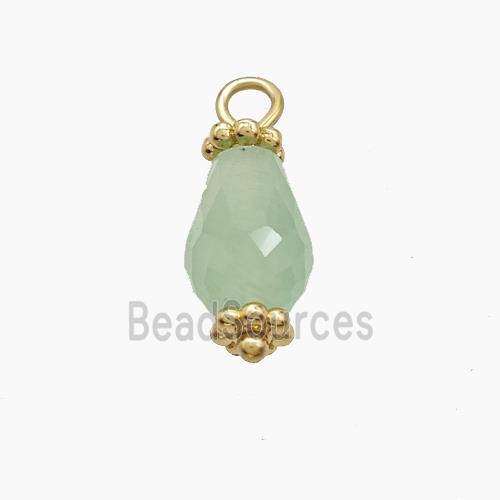 Green Aventurine Pendant Teardrop Copper Gold Plated