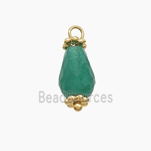 Green Dye Jade Pendant Teardrop Copper Gold Plated