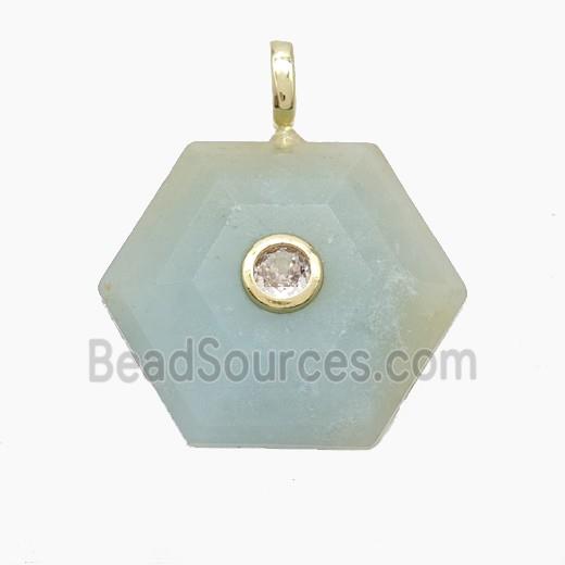Chinese Amazonite Hexagon Pendant Pave Zirconia