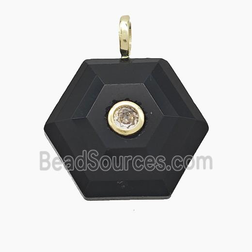 Black Obsidian Hexagon Pendant Pave Zirconia
