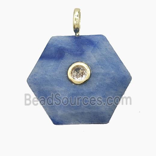 Blue Aventurine Hexagon Pendant Pave Zirconia