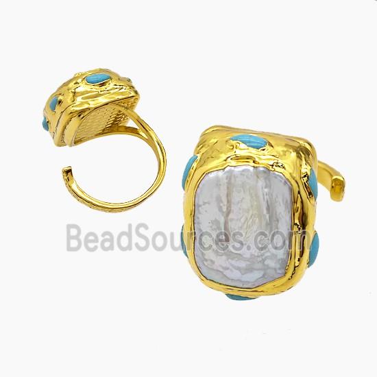 Pearl Copper Rings Gold Plated