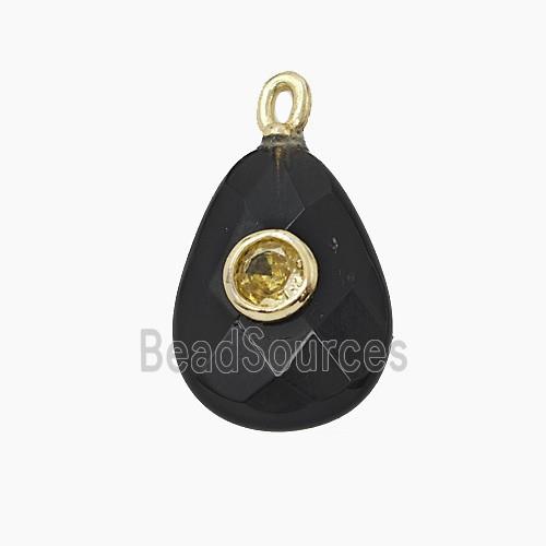 Black Obsidian Teardrop Pendant Pave Zirconia