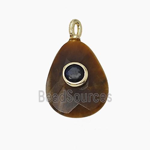 Tiger Eye Stone Teardrop Pendant Pave Zirconia