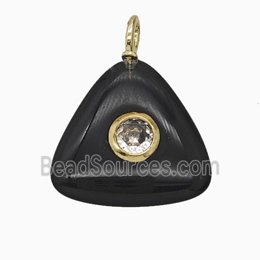 Natural Black Obsidian Triangle Pendant Pave Zirconia