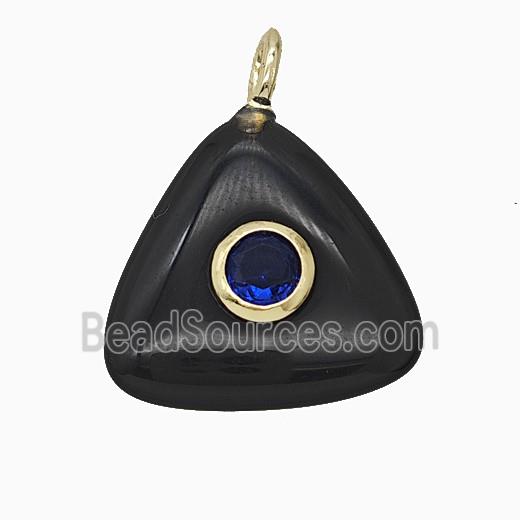 Natural Black Obsidian Triangle Pendant Pave Zirconia