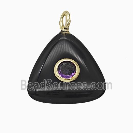 Natural Black Obsidian Triangle Pendant Pave Zirconia