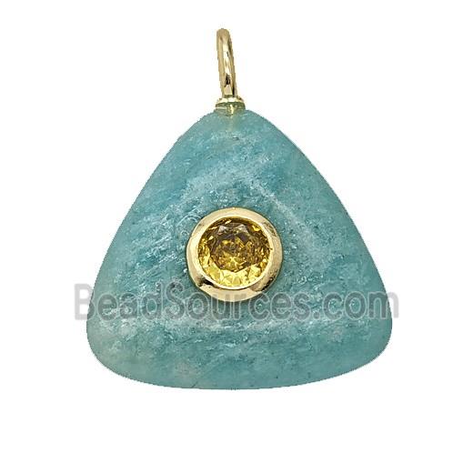 Natural Green Amazonite Triangle Pendant Pave Zirconia
