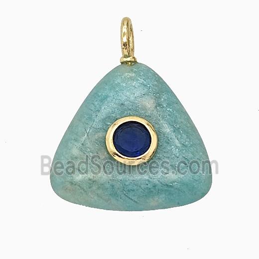 Natural Green Amazonite Triangle Pendant Pave Zirconia