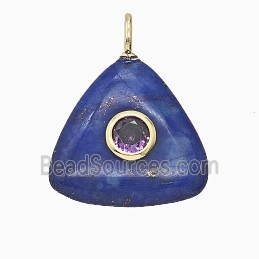 Natural Blue Lapis Lazuli Triangle Pendant Pave Zirconia